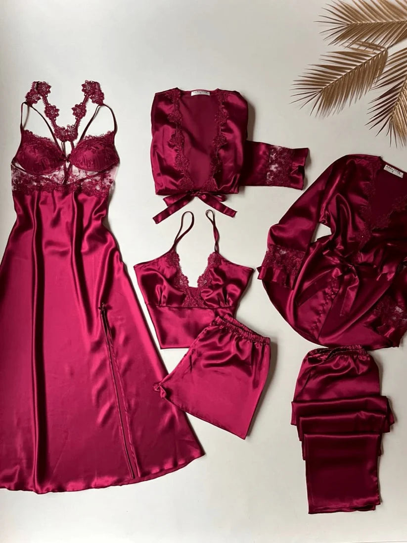 Premium 6-Piece Satin Night Suit
