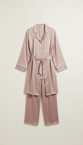 Silk Pajama Set with Ivory Piping