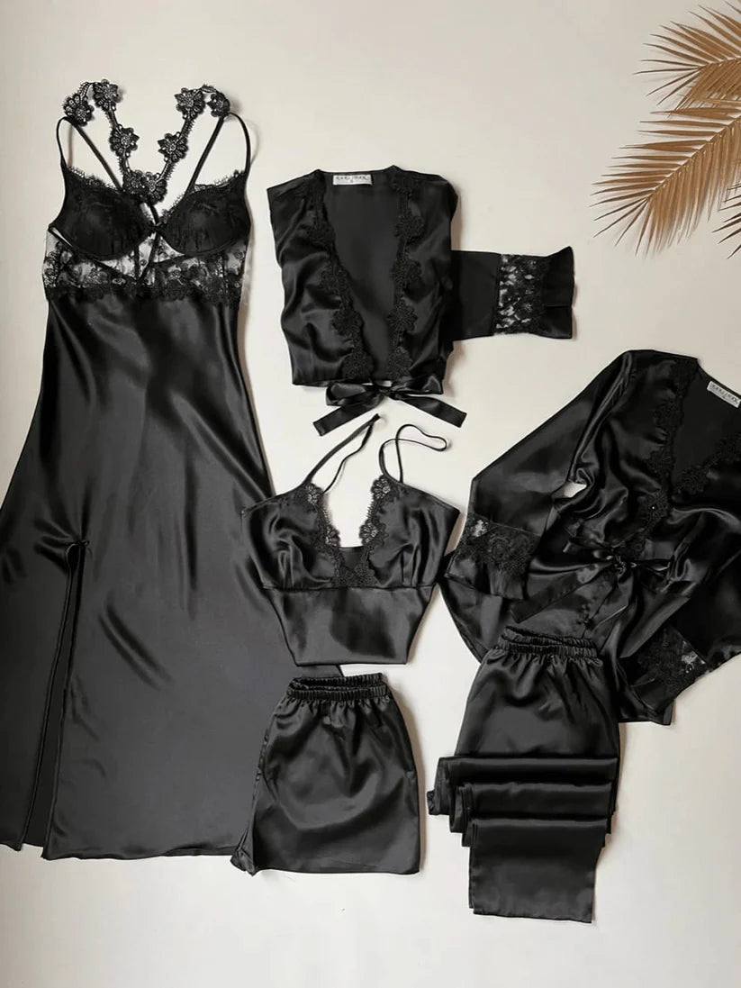 Premium 6-Piece Satin Night Suit